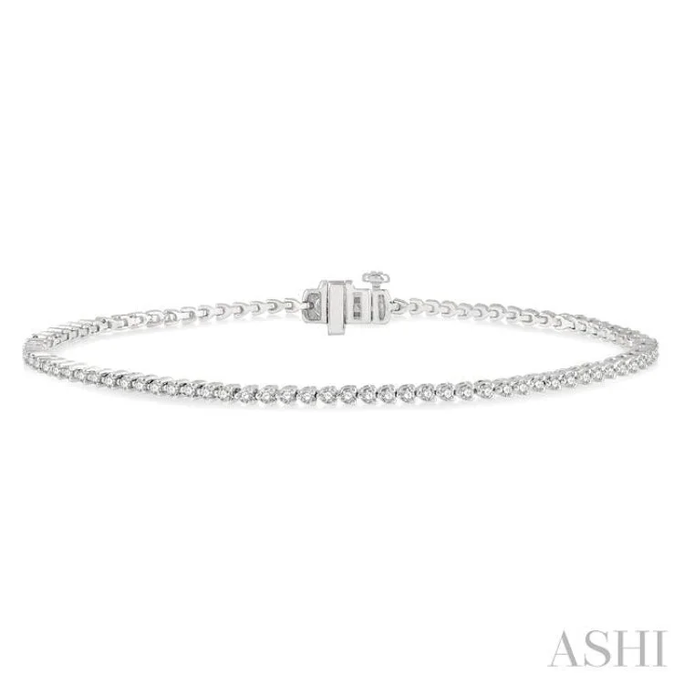 Simple silver bangles for women -1 Ctw Tri-Prong Round Cut Diamond Bracelet in 14K White Gold