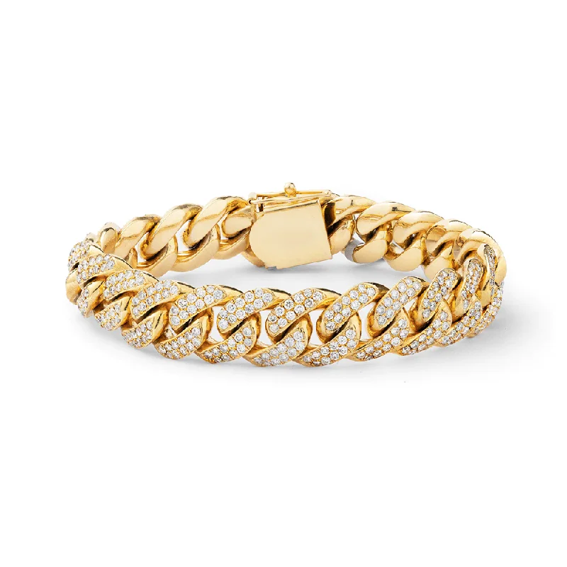 Diamond tennis bracelets for women -10K Yellow Gold Men's Cuban Bracelet With 11.88CT Diamonds