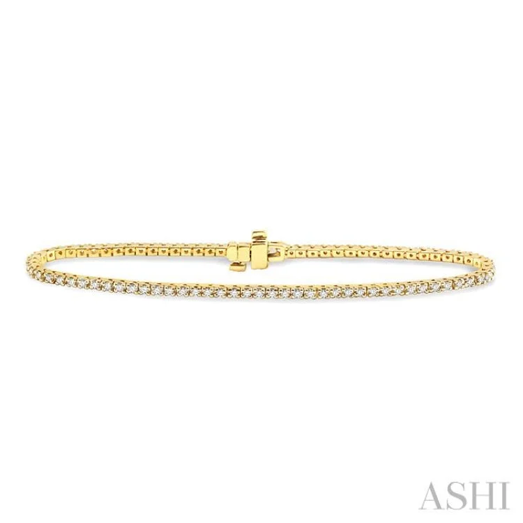 Designer bracelets for women -1 Ctw Square Shape Round Cut Diamond Tennis Bracelet in 14K Yellow Gold