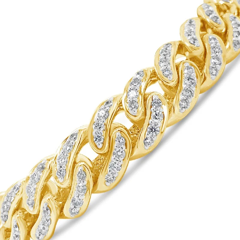 Gemstone bangle bracelets for women -10K Solid Yellow Gold 5.83 CTW Round Cut Diamond Cuban Link Bracelet