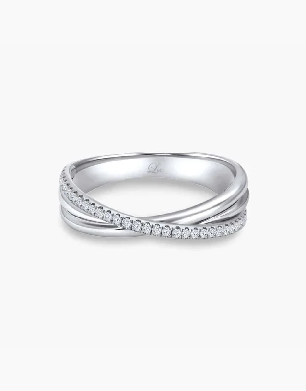 Affordable engagement rings for women -LVC Desirio Cross Wedding Band with Brilliant Diamonds on White or Rose Gold Band