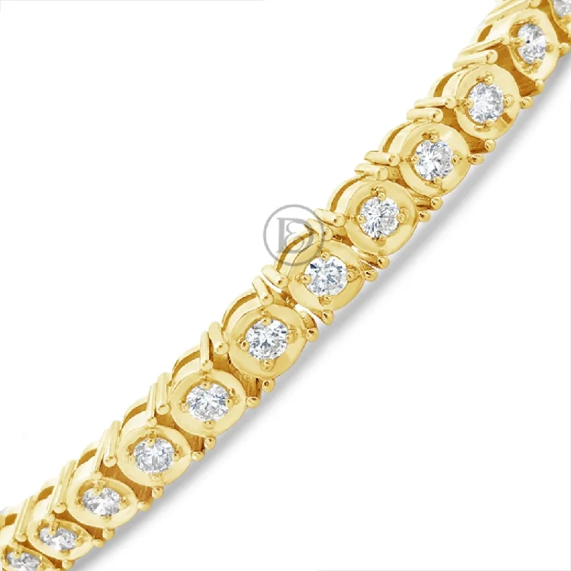 Simple silver bangles for women -14K Solid Yellow Gold 4.22CT tw Round Cut Diamond Tennis Bracelet