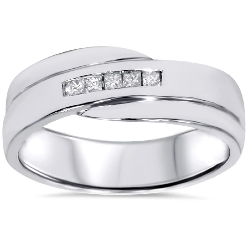 Custom-made engagement rings for women -10k White Gold 1/ 6ct TDW Men's Princess-cut Diamond Wedding Ring