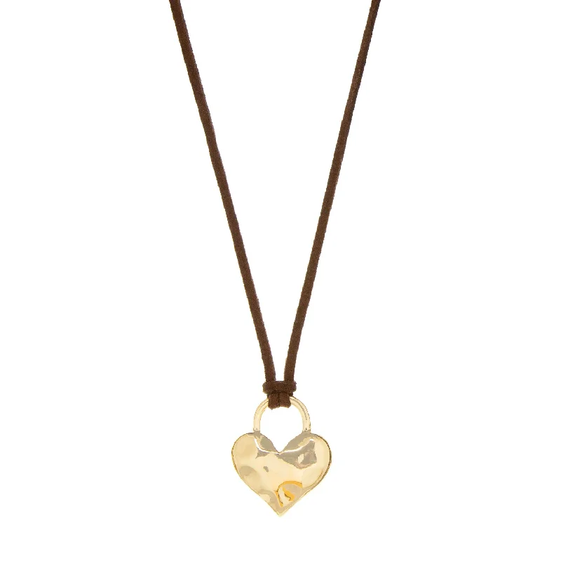 Adjustable gemstone necklaces for women -suede necklace with puffy heart