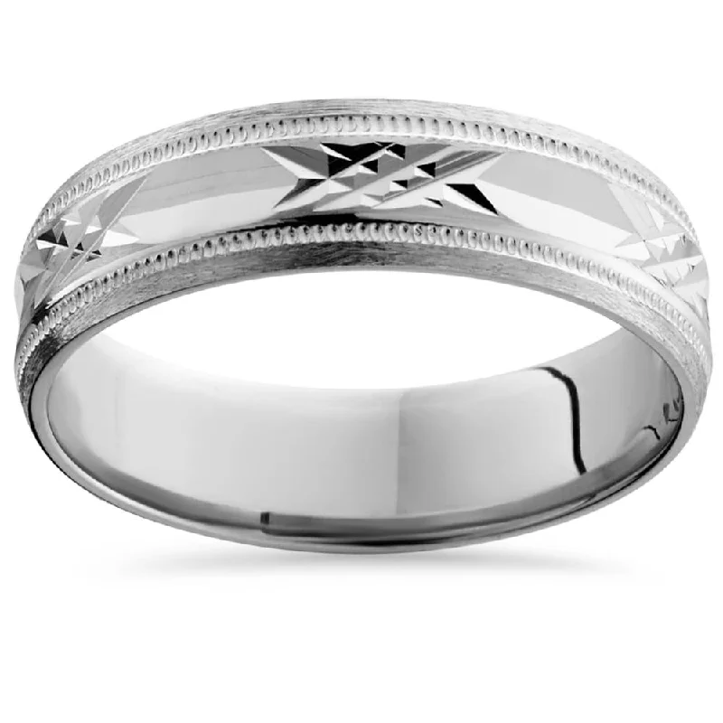 Alternative engagement rings for women -White Gold Swiss Cut Mens 6mm Wedding Band