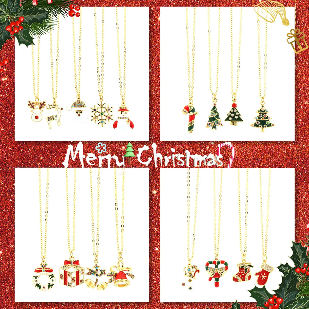 Rose gold pendant necklaces for women -Ig Style Cartoon Style Santa Claus Snowflake Elk Copper 18k Gold Plated Zircon Pendant Necklace In Bulk