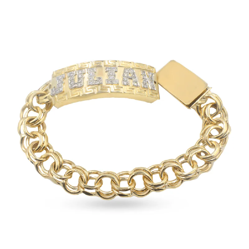 Luxury bangle bracelets for women -10K Yellow Gold Custom Name Bracelet With Diamond Letters