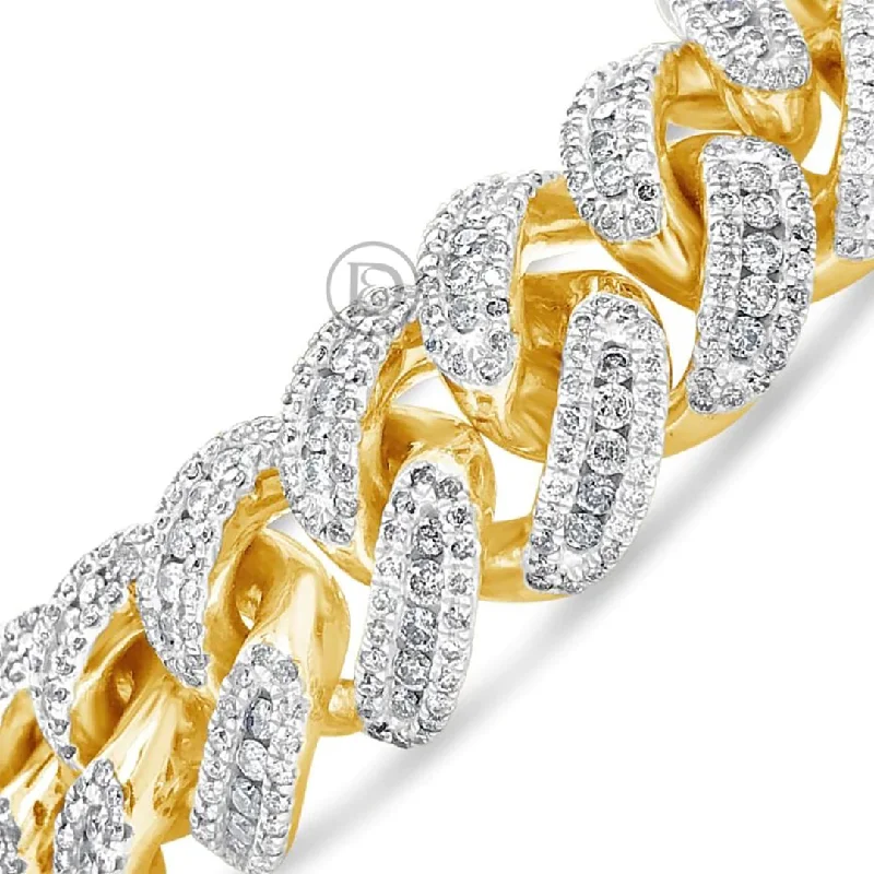 Personalized charm bracelets for women -10K Solid Yellow Gold 11.25 CTW Round Cut Diamond Cuban Link Bracelet