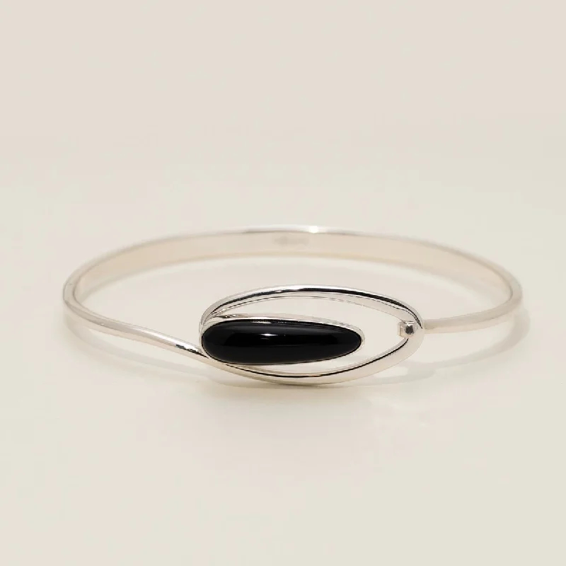 Modern cuff bracelets for women -E.L. Designs Aurora Black Onyx Bangle Bracelet in Sterling Silver