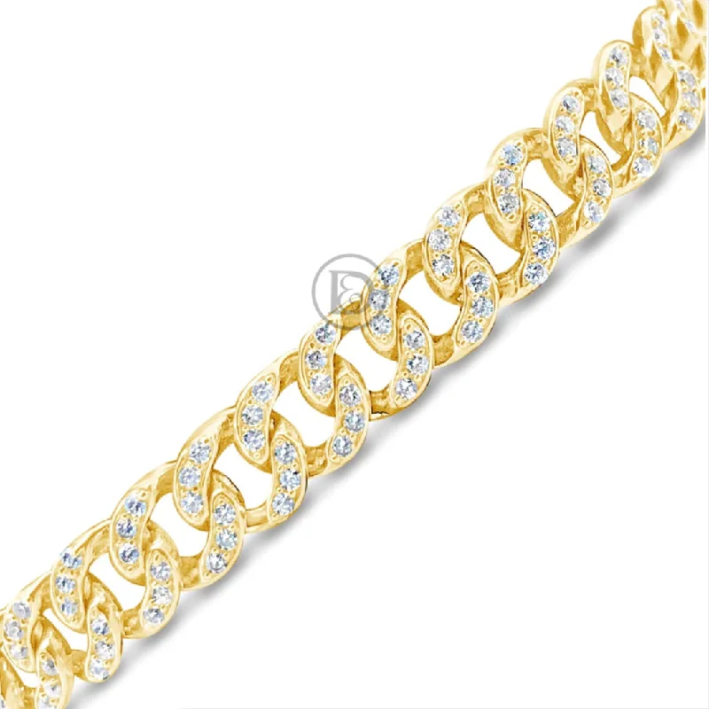 Personalized charm bracelets for women -10K Solid Yellow Gold Miami Cuban Link Bracelet w/ CZ's