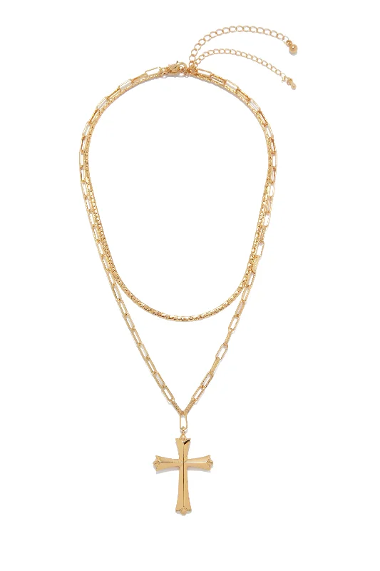 Custom name necklaces for women -All My Faith Two Piece Layered Cross Pendant Necklace Set - Gold