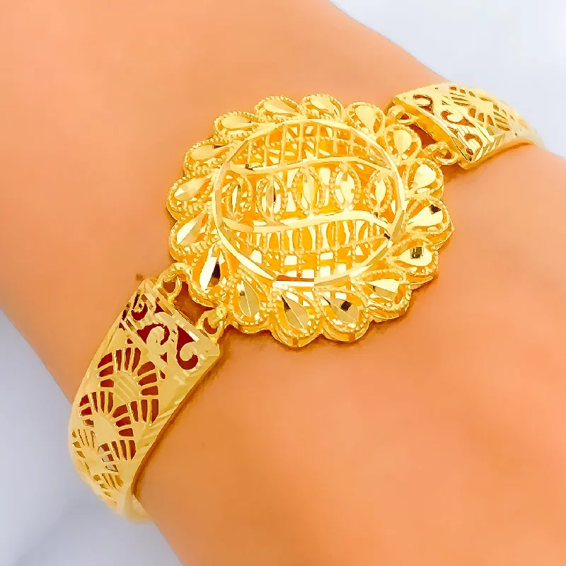 Wedding bangle bracelets for women -Feather Accented 22k Gold Flexi Bangle Bracelet