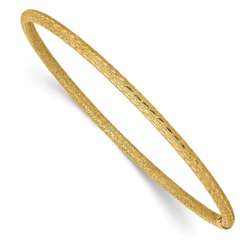 Modern bangles for women -Curata 14k Yellow Gold 3mm Laser and Sparkle Cut TubeSlip on Stackable Bangle Bracelet