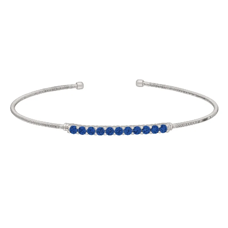 Gemstone bangle bracelets for women -Bella Cavo Blue Cubic Zirconia Flexible Cuff Bracelet in Sterling Silver