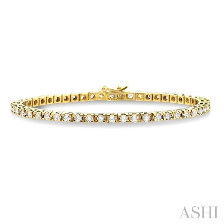 Pearl bracelets for women -4 Ctw Square Shape Round Cut Diamond Tennis Bracelet in 14K Yellow Gold