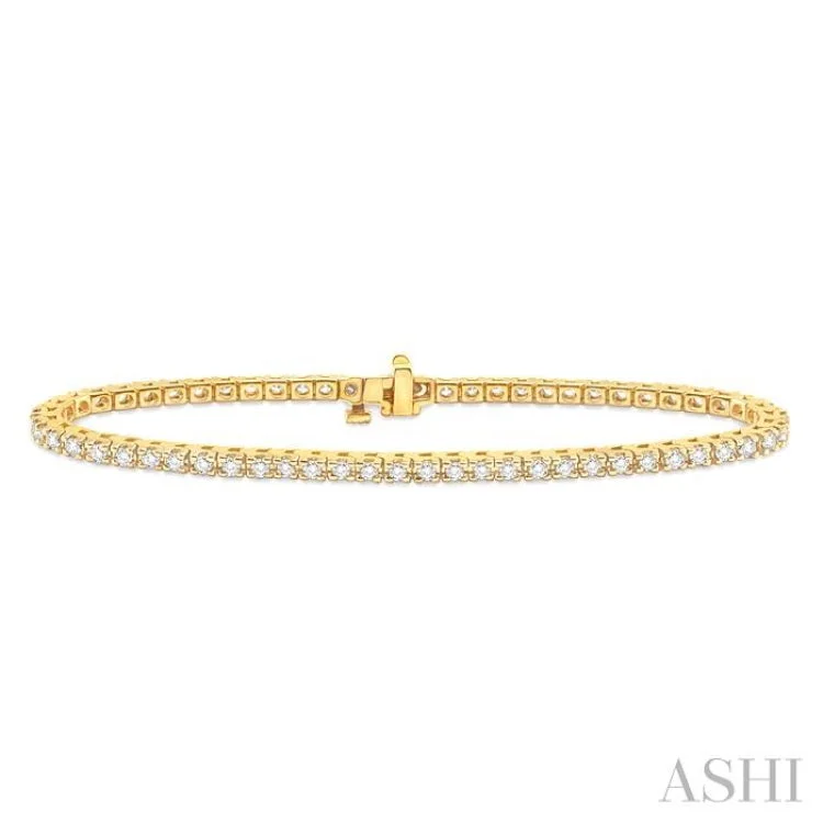 Elegant bracelets for women -2 Ctw Square Shape Round Cut Diamond Tennis Bracelet in 14K Yellow Gold