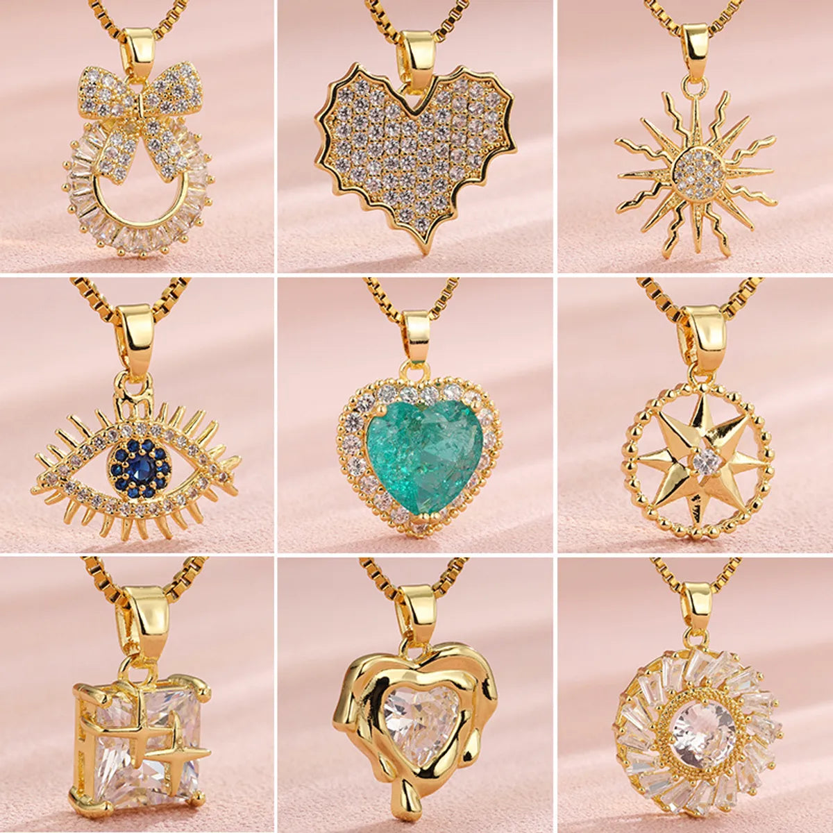 Fashionable statement necklaces for women -Vintage Style Heart Shape Flower Bow Knot Stainless Steel Copper Plating Inlay Zircon 18k Gold Plated Gold Plated Pendant Necklace