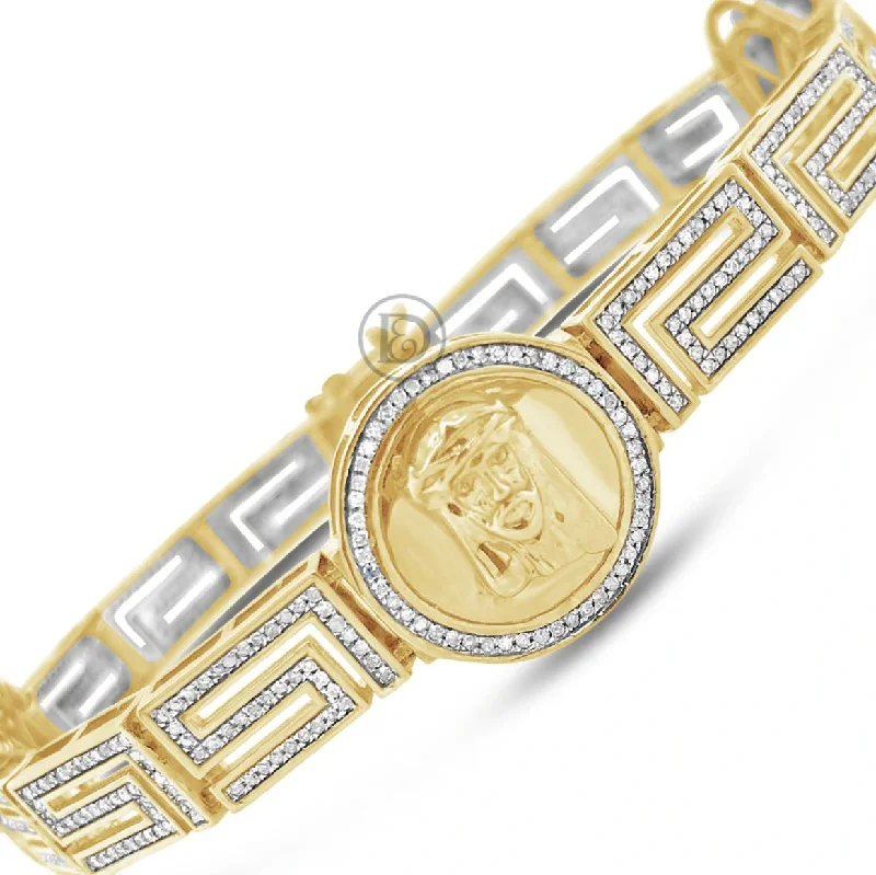 Silver bracelets for women -10K Solid Yellow Gold 1.52CT tw Round Cut Custom Jesus Piece Diamond Bracelet