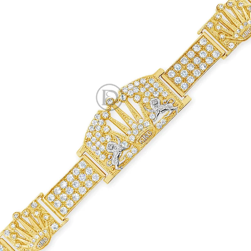 Wedding bracelets for women -10K Gold "King" Rolex Crown Bracelet w/ Round Cut CZ's