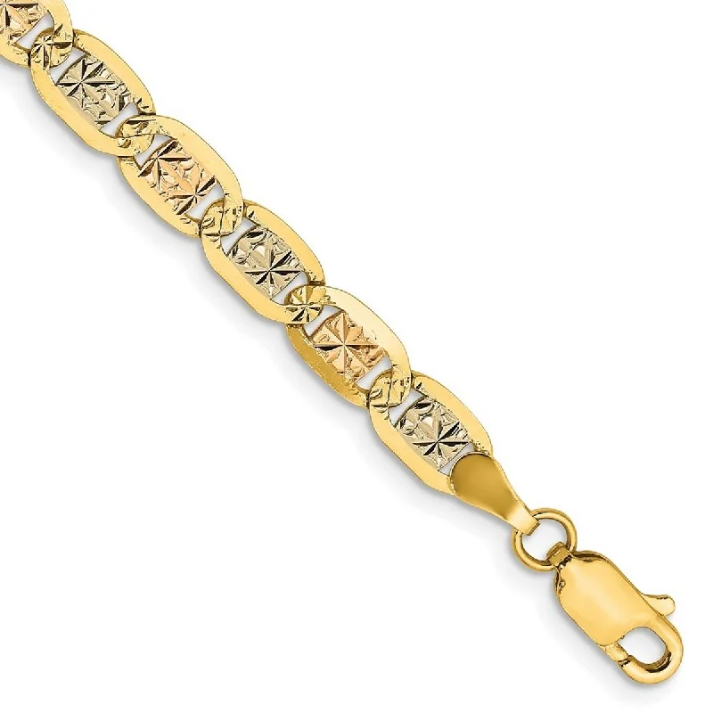 Simple bracelets for women -Curata 14k Yellow Gold 4.65mm Tri color Pave Chain Bracelet