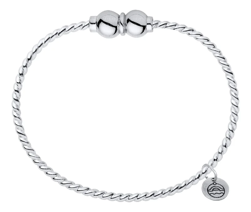 Silver bangles for women -Genuine Sterling Silver Cape Cod Twist Bracelet with Polished Sterling Silver Double Bead