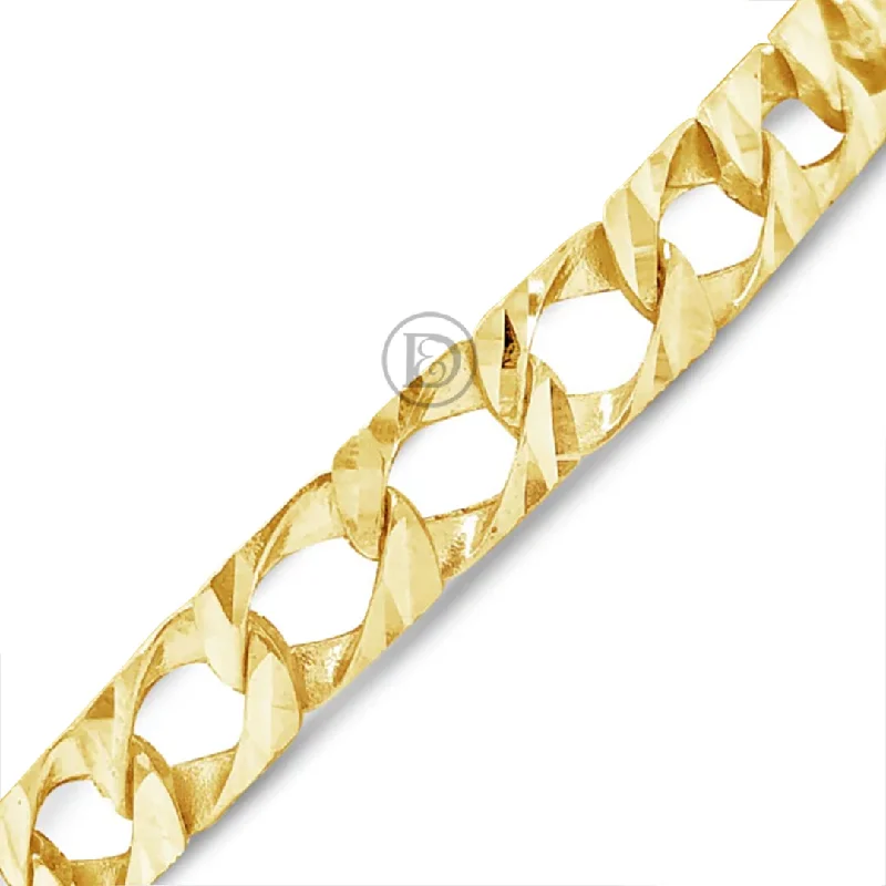 Beaded bangles for women -10K Gold Square Cuban Link Bracelet w/ Lazor Cuts