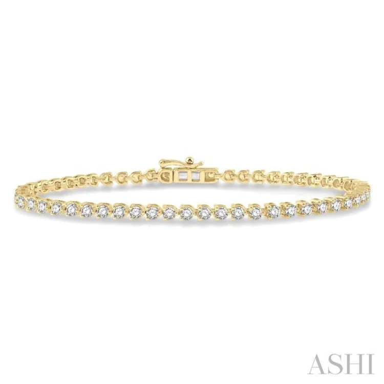 Statement gold bangles for women -3 Ctw Tri-Prong Round Cut Diamond Bracelet in 14K Yellow Gold