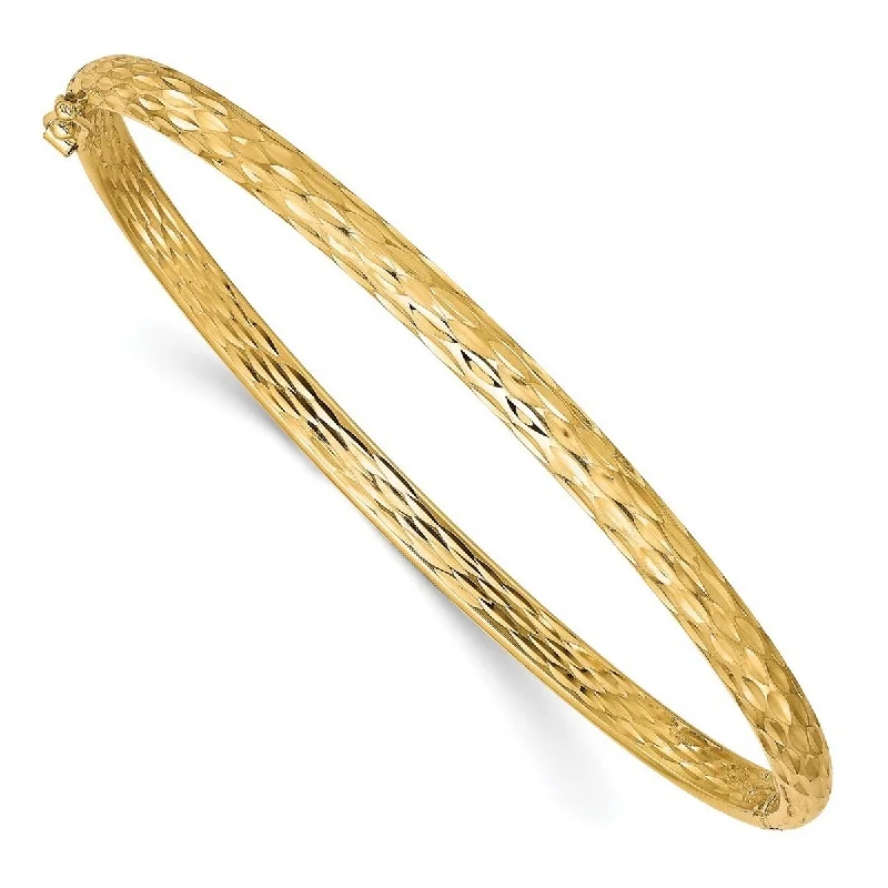 Trendy bracelets for women -Curata 4.2mm 10k Yellow Gold Sparkle Cut Hinged Cuff Stackable Bangle Bracelet