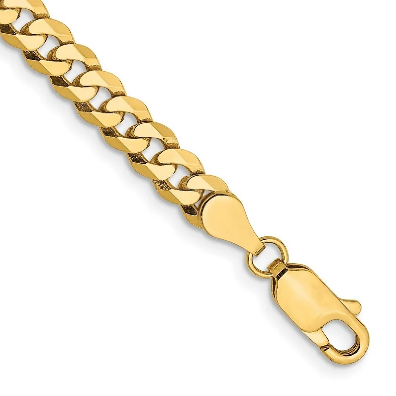 Friendship bracelets for women -Curata 10k Yellow Gold 4.6mm Flat Beveled Curb Chain Bracelet