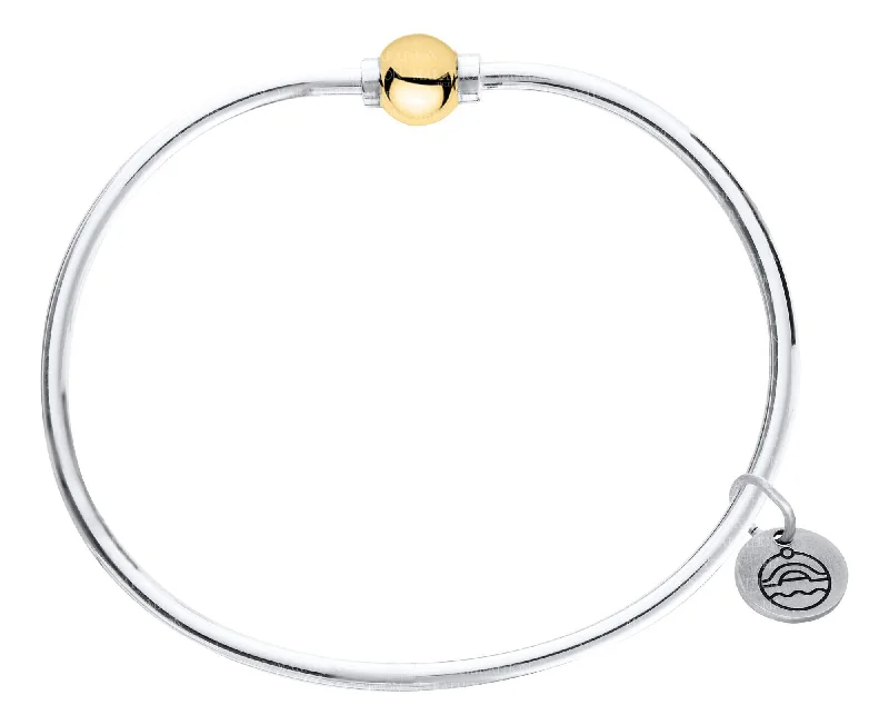 Minimalist bracelets for women -Genuine Sterling Silver Cape Cod Bracelet with Polished 14k Yellow Gold Bead