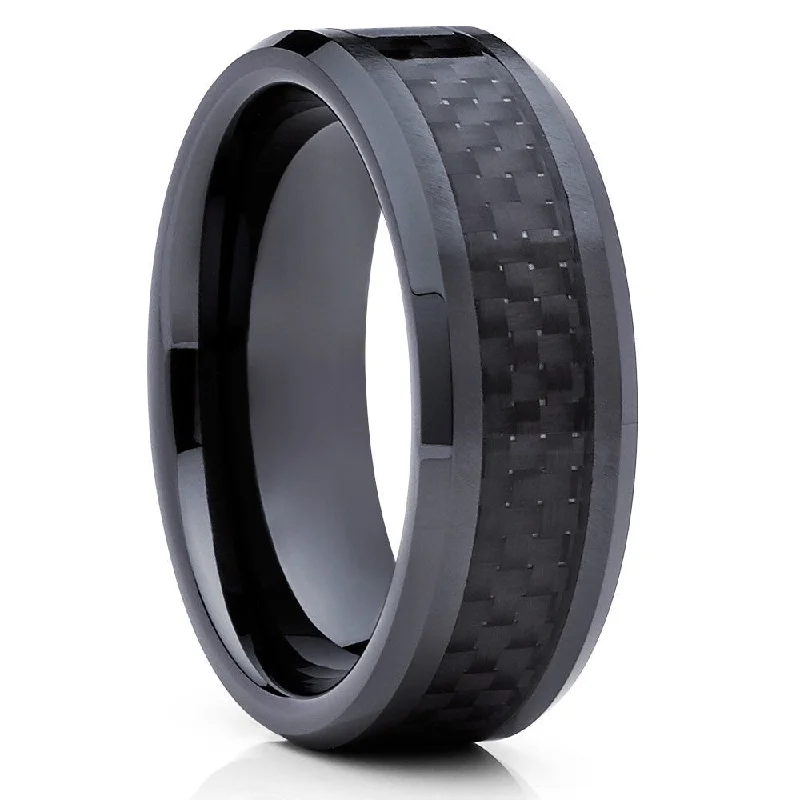 Engagement rings with colored diamonds for women -Carbon Fiber Black Tungsten Wedding Ring 8Mm Comfort Fit Sizes 715