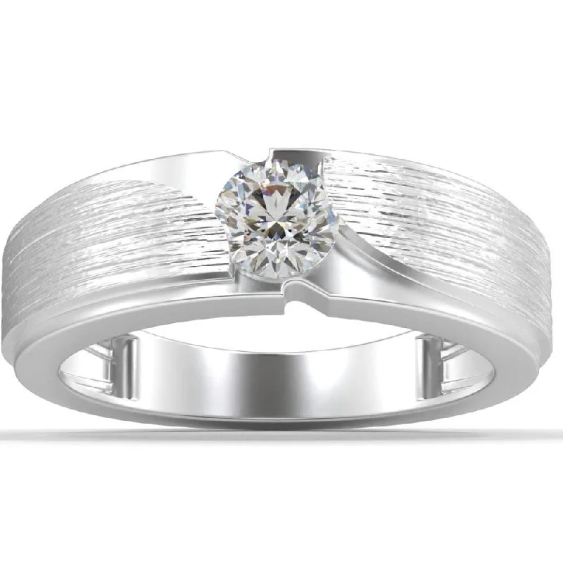 Engagement rings with diamonds for women -1/2Ct Men's Diamond Brushed Solitaire Diamond Wedding Ring Lab Grown in Gold