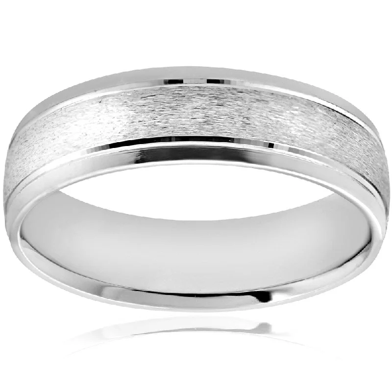 Vintage engagement rings with diamonds for women -Pompeii3 Platinum 6MM Brushed High Polished Mens Wedding Band Bridal Ring - White