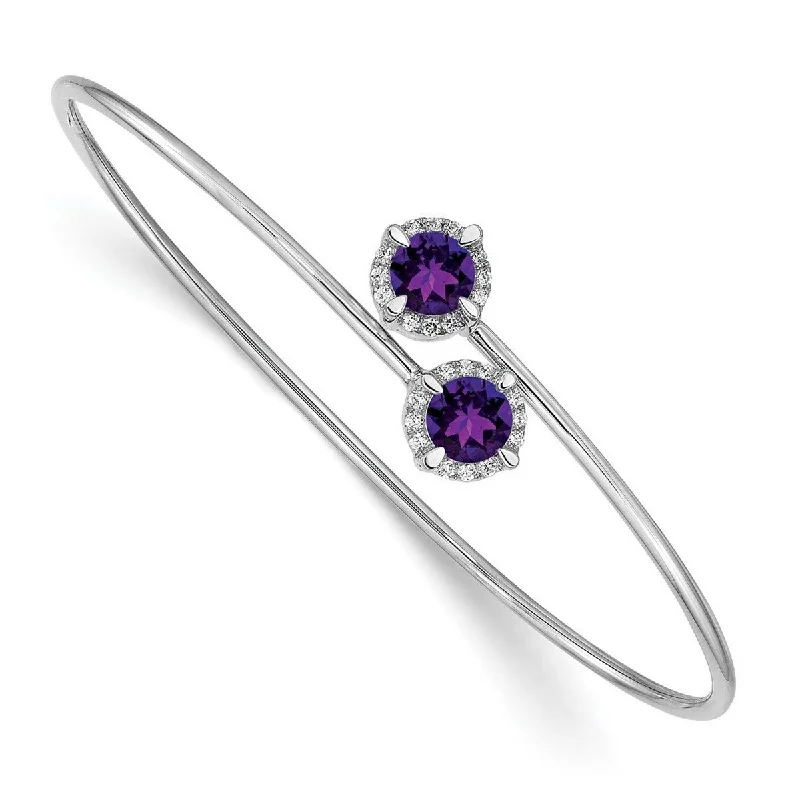 Colored bangles for women -Curata 7mm 14k White Gold Amethyst Flexible Cuff Stackable Bangle Bracelet