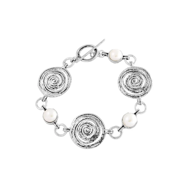 Vintage bracelets for women -Triple Vortex & Pearl Bracelet B10185