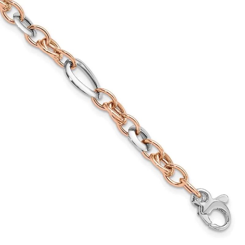 Silver bracelets for women -Curata 14k Two tone Gold White and Rose Fancy Link Bracelet 8 Inch