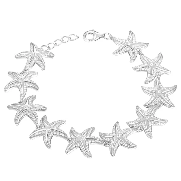 Wedding bangle bracelets for women -Life@Sea Genuine Sterling Silver & Cubic Zirconia Accent Starfish Bracelet