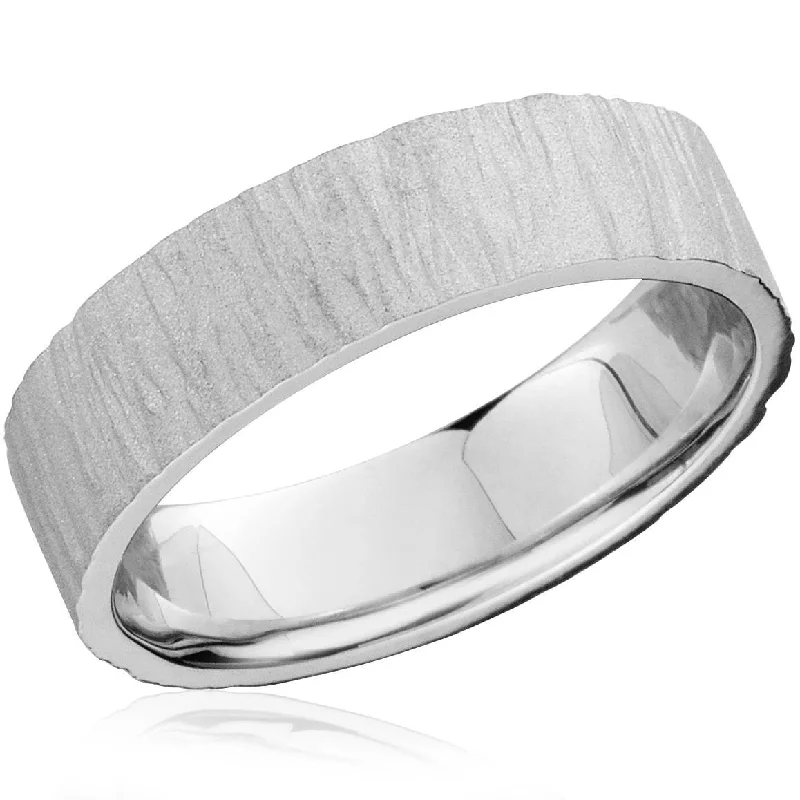 Designer engagement rings for women -6MM Flat Mens White Gold Textured Wedding Band