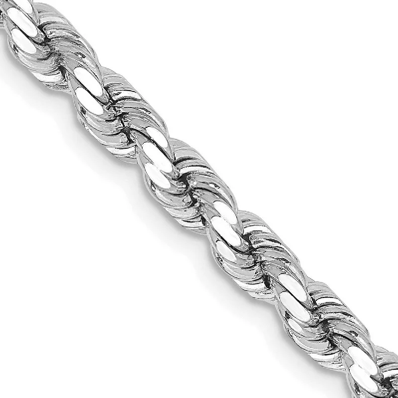 Adjustable diamond bracelets for women -Curata 14k White Gold 4.25mm Sparkle Cut Rope With Lobster Clasp Chain Bracelet