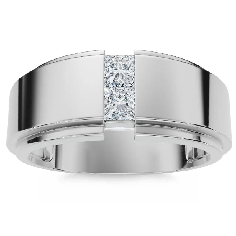 Women's engagement rings online shop -Mens White Gold Princess Cut Diamond Wedding Ring