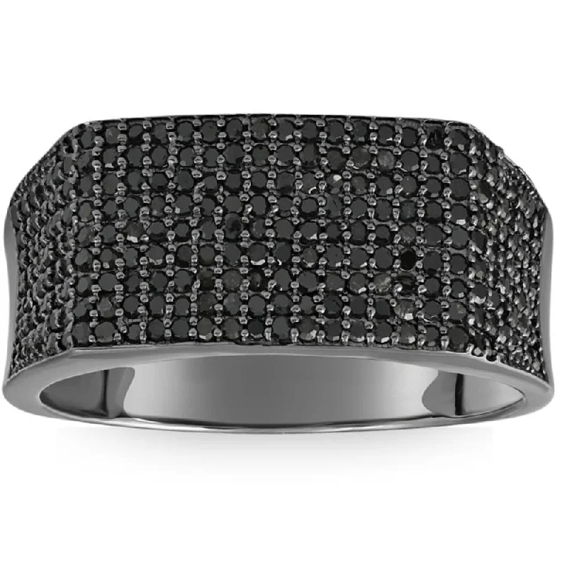 Engagement rings for women with halos and diamonds -1Ct Black Diamond Men's Black Gold Pave Wedding Ring