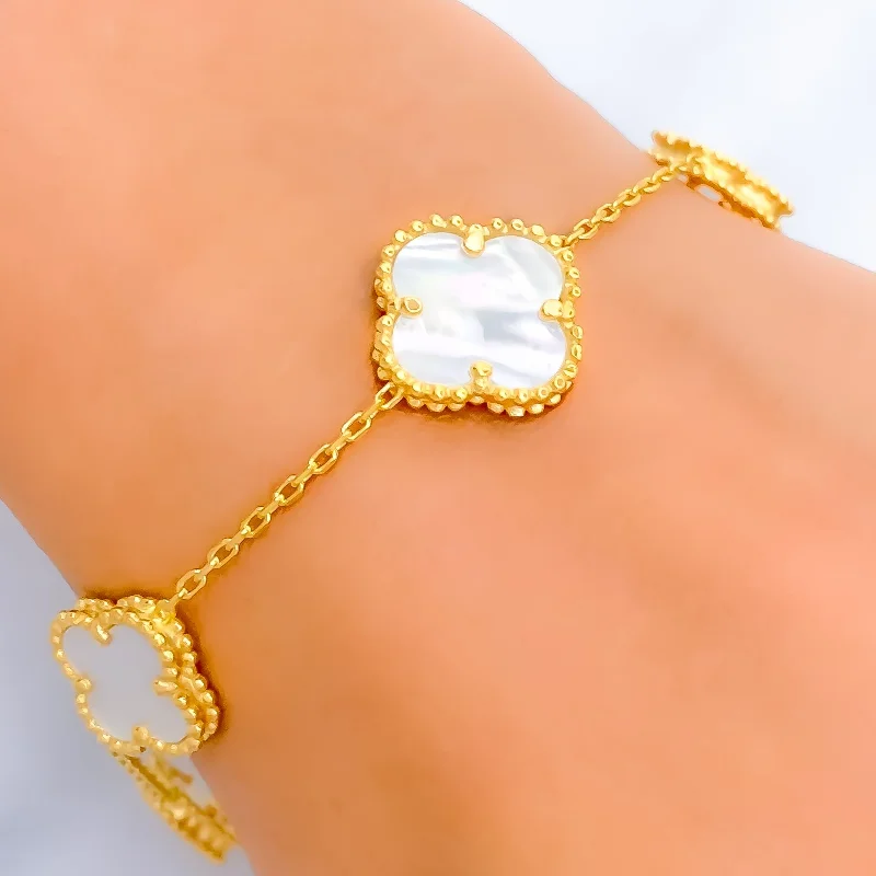 Colored bangles for women -Mother Of Pearl 21k Gold Clover Bracelet