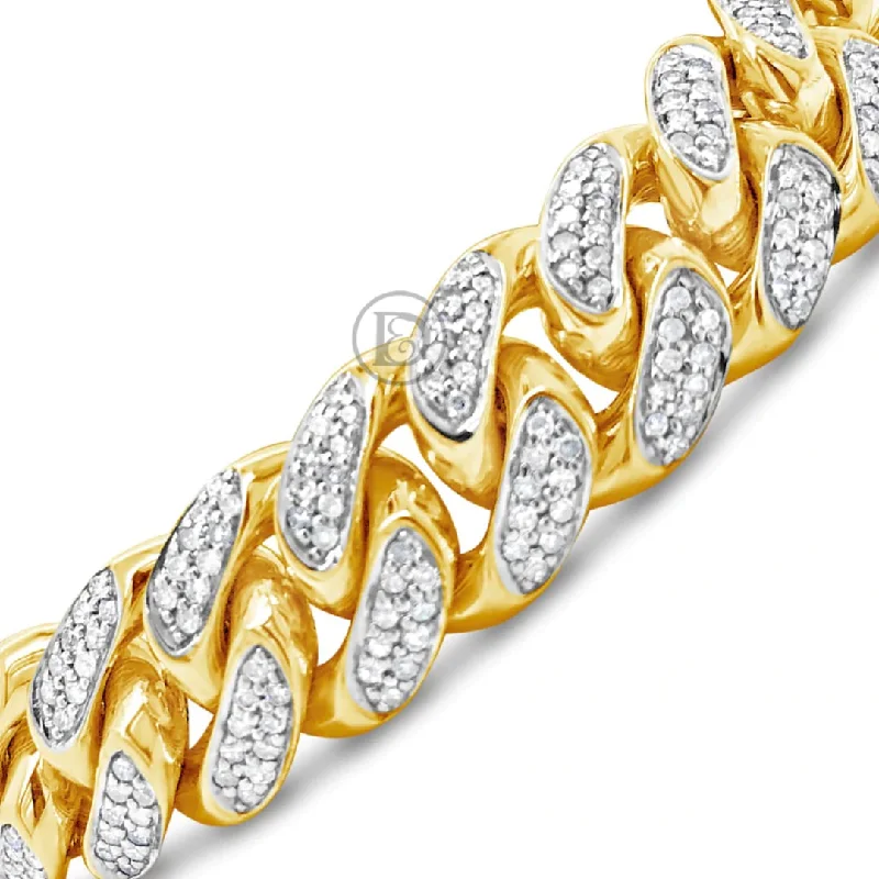 Ethereal bangles for women -10K Solid Yellow Gold 3.25CT tw Round Cut Diamond 11.9mm Cuban Link Bracelet