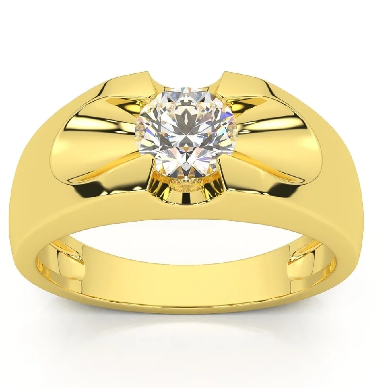 Engagement rings with colored gemstones for women -1/2ct Solitaire Mens Diamond Wedding Ring Yellow Gold