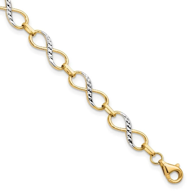 Fashion bracelets for women -Curata 10k Yellow Gold With Rhodium Sparkle Cut Infinity Fancy Bracelet 7.25 Inch