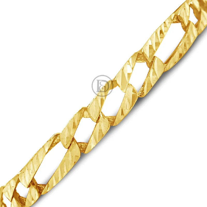 Designer bangles for women -10K Gold Figaro Bracelet w/ Lazor Cuts