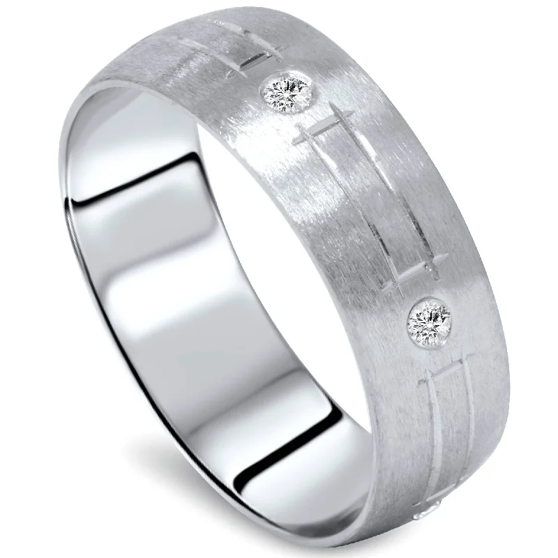 Engagement rings for women with vintage designs -Mens White Gold Diamond Swiss Cut Wedding Band