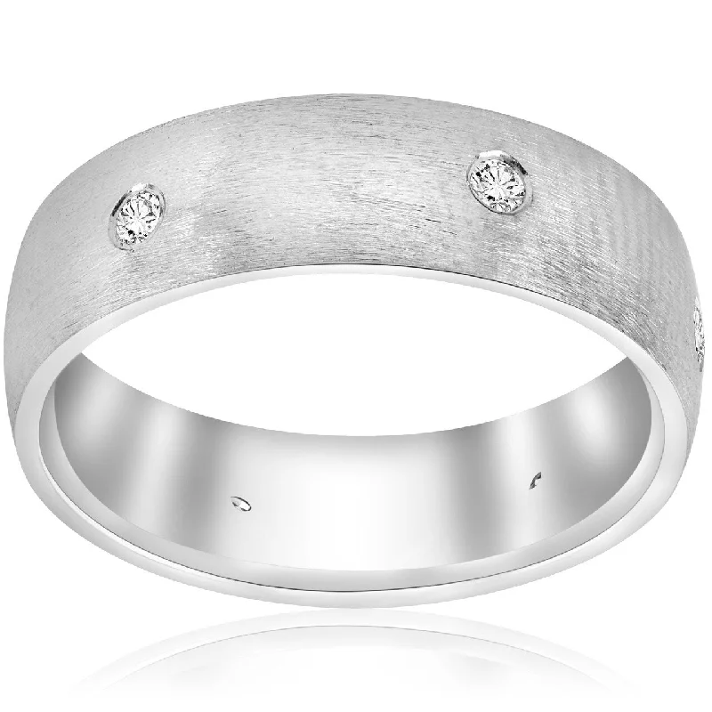 White gold engagement rings for women -White Gold Diamond Brushed Wedding Ring