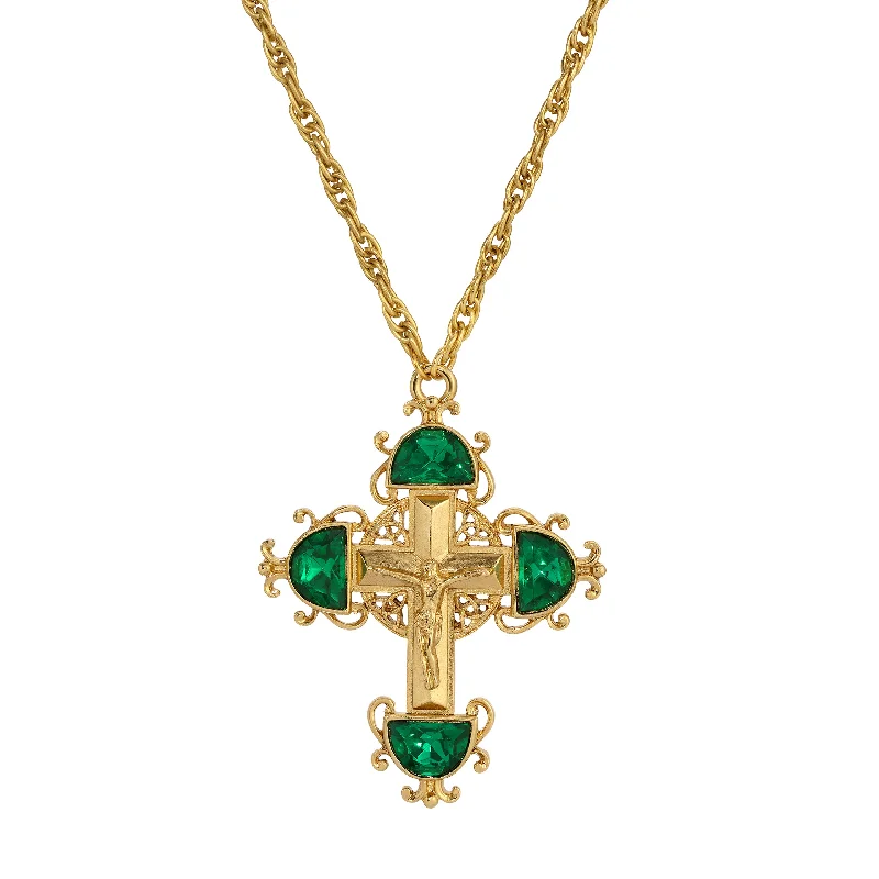 Luxury diamond necklaces for women -Symbols Of Faith Halfmoon Crystal Crucifix Pendant Necklace 28"