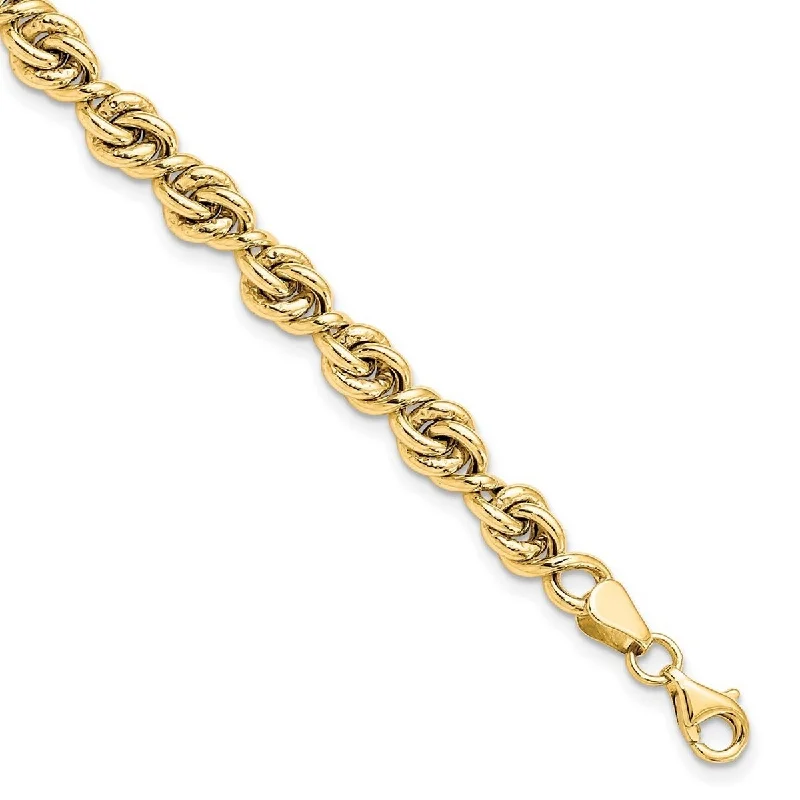 Boho bracelets for women -Curata 10k Yellow Gold Polished Love-knot Fancy Link Bracelet 7.25 Inch